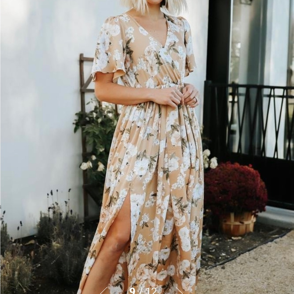 Sicily Satin Maxi Dress - Baltic Born size M - Taupe Floral